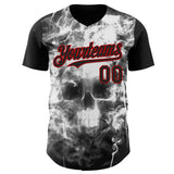 Custom Black White-Red Flames Skull Smoke Authentic Baseball Jersey