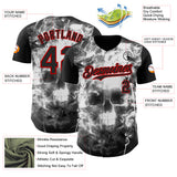 Custom Black White-Red Flames Skull Smoke Authentic Baseball Jersey