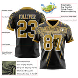 Custom Black Old Gold-White Authentic Distressed Scratch Brush Stroke Football Jersey