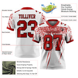 Custom White Red-Black Authentic Distressed Scratch Brush Stroke Football Jersey