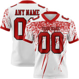 Custom White Red-Black Authentic Distressed Scratch Brush Stroke Football Jersey