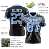Custom Black Light Blue-White Authentic Distressed Scratch Brush Stroke Football Jersey