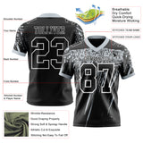 Custom Black Silver-White Authentic Distressed Scratch Brush Stroke Football Jersey