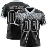 Custom Black Silver-White Authentic Distressed Scratch Brush Stroke Football Jersey