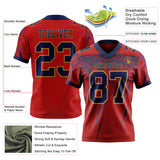 Custom Red Navy-Old Gold Authentic Distressed Scratch Brush Stroke Football Jersey