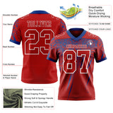 Custom Red Royal-White Authentic Distressed Scratch Brush Stroke Football Jersey