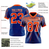 Custom Royal Orange-White Authentic Distressed Scratch Brush Stroke Football Jersey