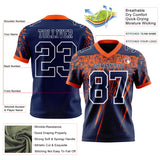 Custom Navy Orange-White Authentic Distressed Scratch Brush Stroke Football Jersey