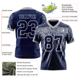 Custom Navy Gray-White Authentic Distressed Scratch Brush Stroke Football Jersey