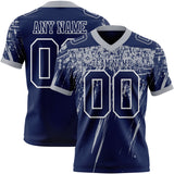 Custom Navy Gray-White Authentic Distressed Scratch Brush Stroke Football Jersey
