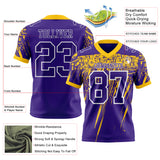 Custom Purple Yellow-White Authentic Distressed Scratch Brush Stroke Football Jersey