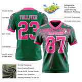 Custom Kelly Green Pink-White Authentic Distressed Scratch Brush Stroke Football Jersey
