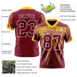 Custom Crimson Yellow-White Authentic Distressed Scratch Brush Stroke Football Jersey