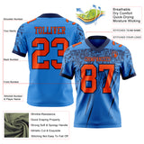 Custom Powder Blue Orange-Navy Authentic Distressed Scratch Brush Stroke Football Jersey