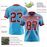 Custom Sky Blue Red-White Authentic Distressed Scratch Brush Stroke Football Jersey