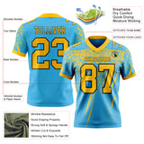 Custom Sky Blue Yellow-Black Authentic Distressed Scratch Brush Stroke Football Jersey