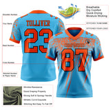 Custom Sky Blue Orange-Black Authentic Distressed Scratch Brush Stroke Football Jersey