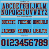 Custom Sky Blue Navy-Orange Authentic Distressed Scratch Brush Stroke Football Jersey