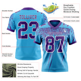Custom Sky Blue Purple-White Authentic Distressed Scratch Brush Stroke Football Jersey