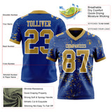 Custom Royal Old Gold Light Blue-White Authentic Abstract Shattered Paint Splatter Football Jersey