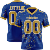 Custom Royal Old Gold Light Blue-White Authentic Abstract Shattered Paint Splatter Football Jersey