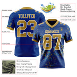 Custom Royal Old Gold Aqua-White Authentic Abstract Shattered Paint Splatter Football Jersey