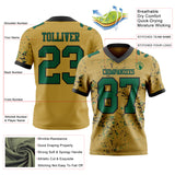 Custom Old Gold Kelly Green-Black Authentic Abstract Shattered Paint Splatter Football Jersey