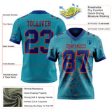 Custom Teal Royal-Orange Authentic Abstract Shattered Paint Splatter Football Jersey
