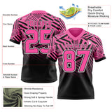 Custom Pink Black-White Authentic Abstract Geometric Lines Gradient Football Jersey