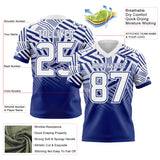 Custom White-Royal Authentic Abstract Geometric Lines Gradient Football Jersey