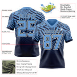 Custom Light Blue Navy-White Authentic Abstract Geometric Lines Gradient Football Jersey