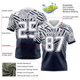 Custom White-Navy Authentic Abstract Geometric Lines Gradient Football Jersey