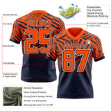 Custom Orange Navy-White Authentic Abstract Geometric Lines Gradient Football Jersey