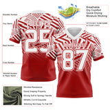 Custom White-Red Authentic Abstract Geometric Lines Gradient Football Jersey