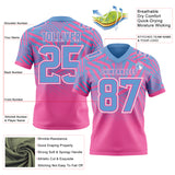 Custom Light Blue Pink-White Authentic Abstract Geometric Lines Gradient Football Jersey