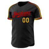 Custom Black Gold-Red Raglan Line Gradient Stripe Authentic Baseball Jersey