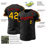 Custom Black Gold-Red Raglan Line Gradient Stripe Authentic Baseball Jersey
