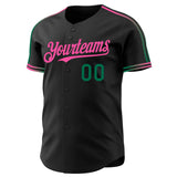 Custom Black Kelly Green-Pink Raglan Line Gradient Stripe Authentic Baseball Jersey