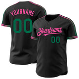 Custom Black Kelly Green-Pink Raglan Line Gradient Stripe Authentic Baseball Jersey