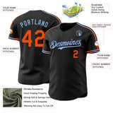 Custom Black Orange-Light Blue Raglan Line Gradient Stripe Authentic Baseball Jersey