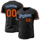 Custom Black Orange-Light Blue Raglan Line Gradient Stripe Authentic Baseball Jersey