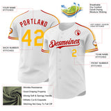Custom White Gold-Red Raglan Line Gradient Stripe Authentic Baseball Jersey
