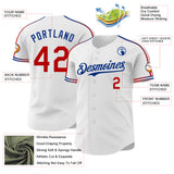 Custom White Red-Royal Raglan Line Gradient Stripe Authentic Baseball Jersey