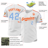 Custom White Light Blue-Orange Raglan Line Gradient Stripe Authentic Baseball Jersey