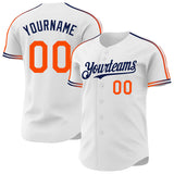 Custom White Orange-Navy Raglan Line Gradient Stripe Authentic Baseball Jersey