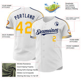 Custom White Gold-Navy Raglan Line Gradient Stripe Authentic Baseball Jersey