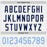 Custom White Light Blue-Navy Raglan Line Gradient Stripe Authentic Baseball Jersey