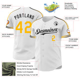 Custom White Gold-Black Raglan Line Gradient Stripe Authentic Baseball Jersey