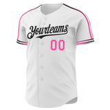 Custom White Pink-Black Raglan Line Gradient Stripe Authentic Baseball Jersey