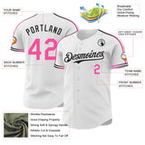 Custom White Pink-Black Raglan Line Gradient Stripe Authentic Baseball Jersey